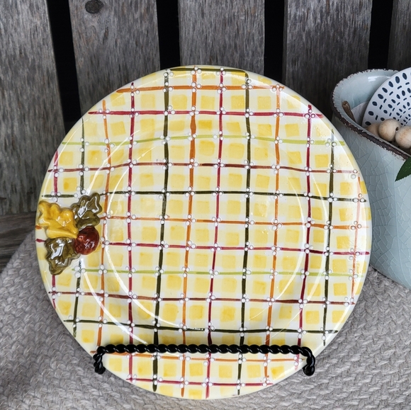 Vintage Two's Company Patti Cappell design plaid dot ACORN plate - Picture 1 of 3